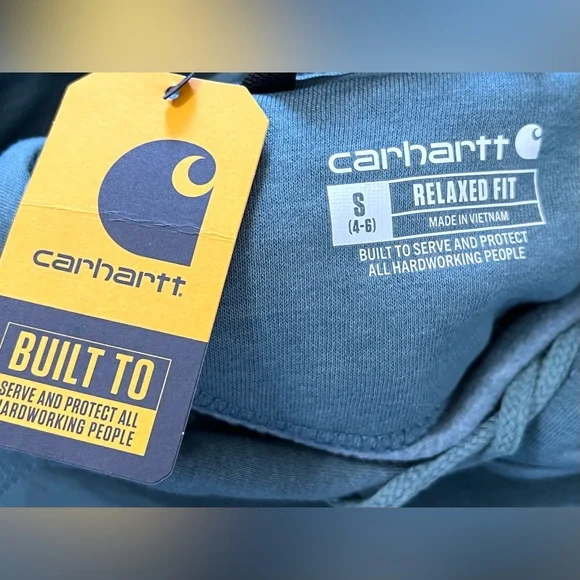 Carhartt Relax Fit Dark Teal Pullover Hoodie with Logo Sz.Sm. (4-6) NWT #70 - Picture 3 of 7